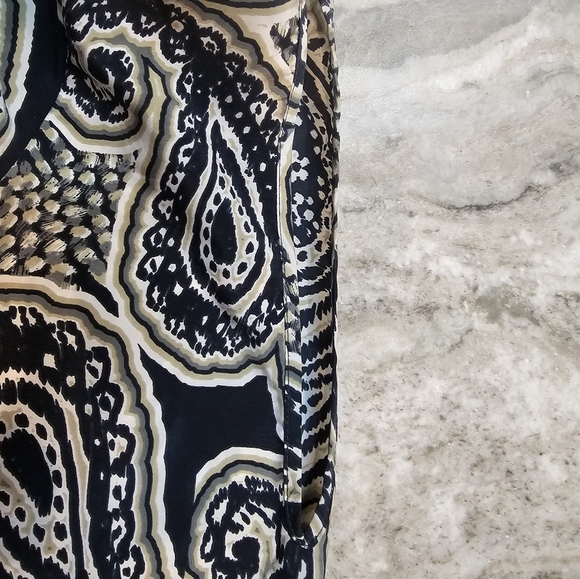 GLAM Tunic Dress M Black Beige Paisley Print Boho Blouse Mini Dress 3/4 Sleeve - Picture 6 of 10